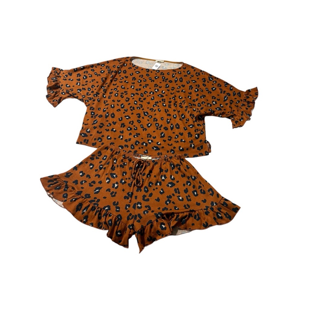 Leopard Print Ruffle Top and Shorts Set